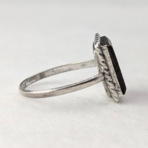 復古純銀印章戒指,棕色瑪瑙底座(14 號)